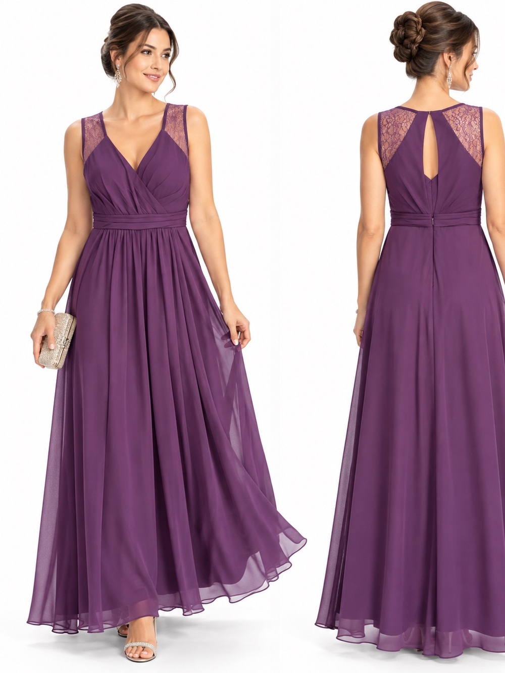 JJ’s House Plus 20 Plum Purple Formal Evening Dress Lace Chiffon Maxi Bridesmaid